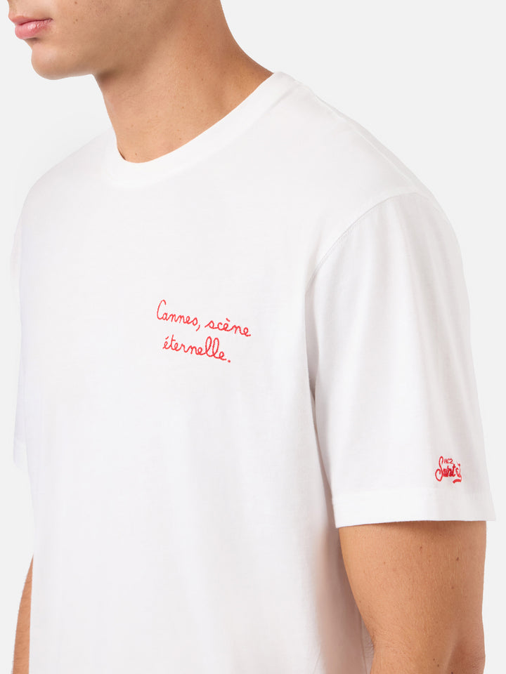 T-shirt Portofino bianca con ricamo AS Cannes Cannes scène éternelle | AS CANNES SPECIAL EDITION