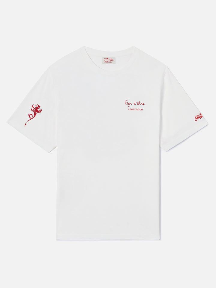 T-shirt Portofino bianca con ricamo AS Cannes Fier d'être Cannois | Special Edition