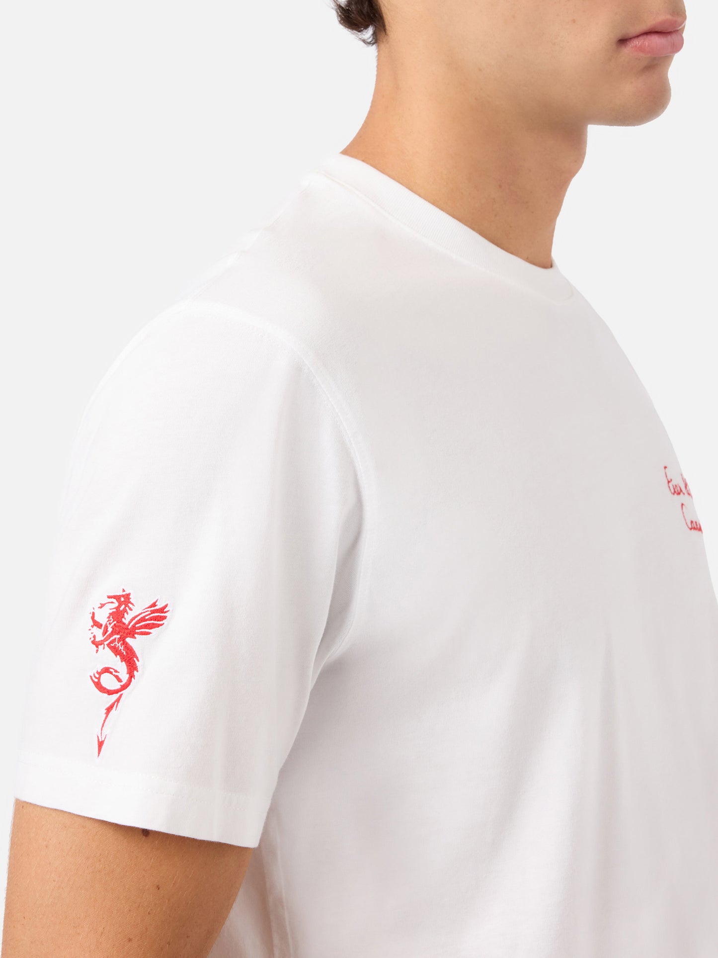 Weißes Portofino T-Shirt mit AS Cannes Fier d'être Cannois-Stickerei | Special Edition 