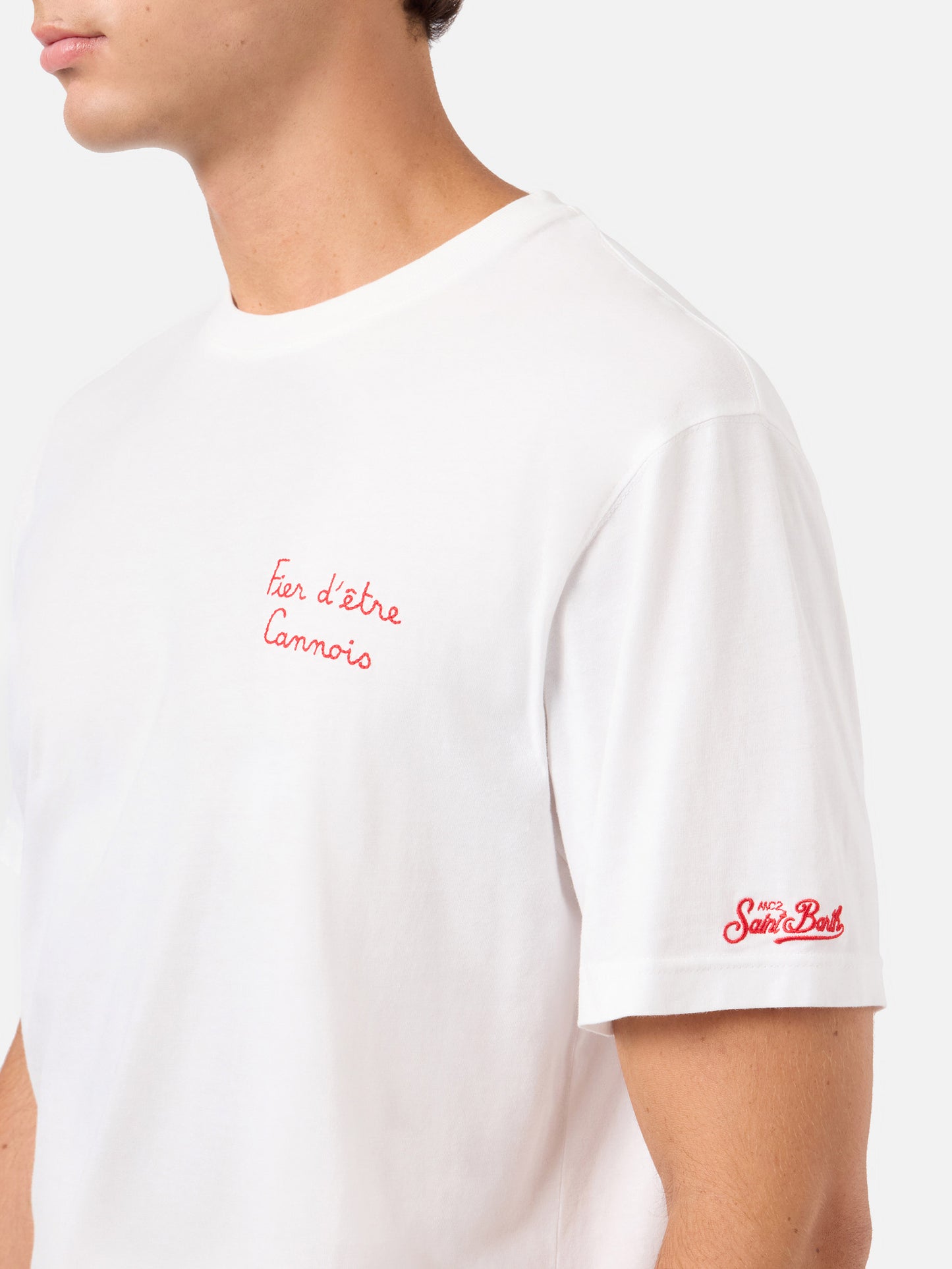 Weißes Portofino T-Shirt mit AS Cannes Fier d'être Cannois-Stickerei | Special Edition 