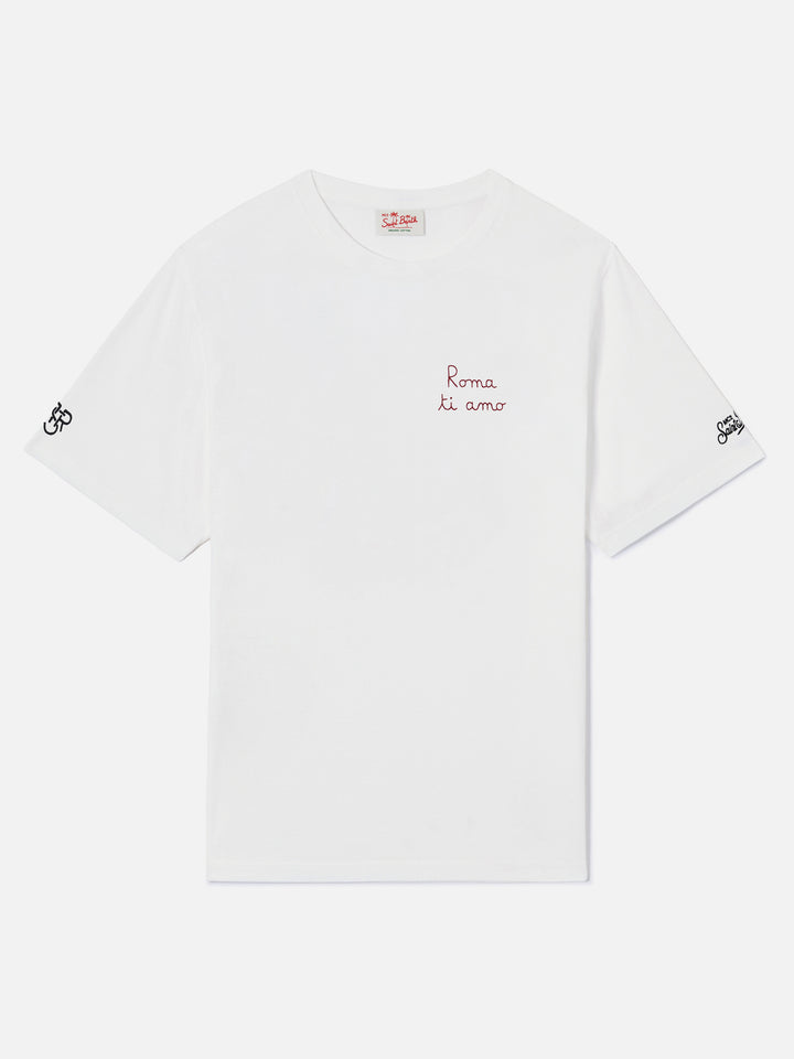 Weißes Portofino T-Shirt mit Roma ti amo-Stickerei | AS ROMA SPECIAL EDITION 
