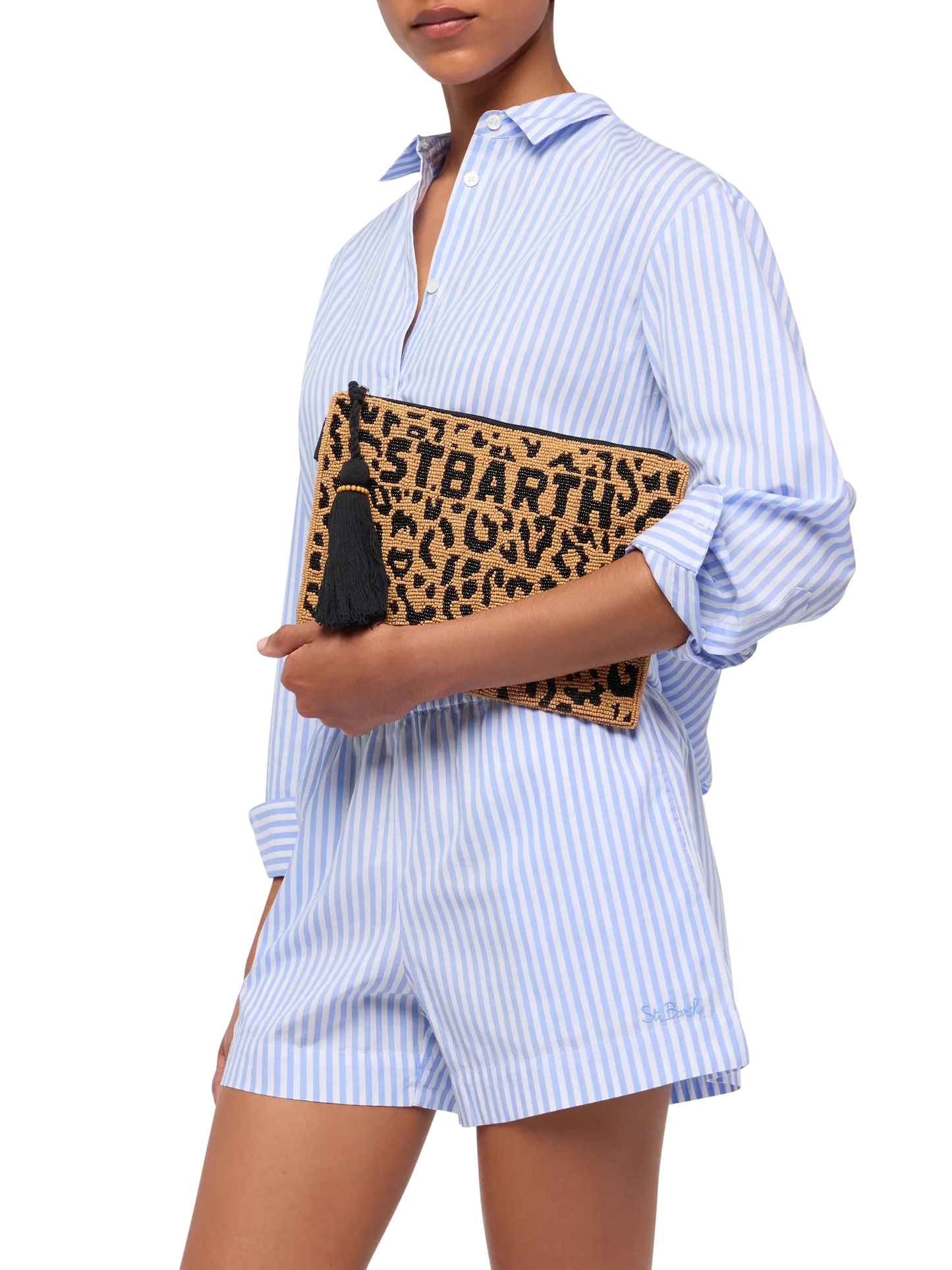 Pouch Pearl con fantasia leopardata in perline