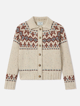 Patty Donegal wool blend cardigan with fair isle pattern