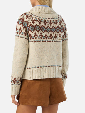 Patty Donegal wool blend cardigan with fair isle pattern