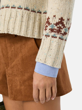 Patty Donegal wool blend cardigan with fair isle pattern