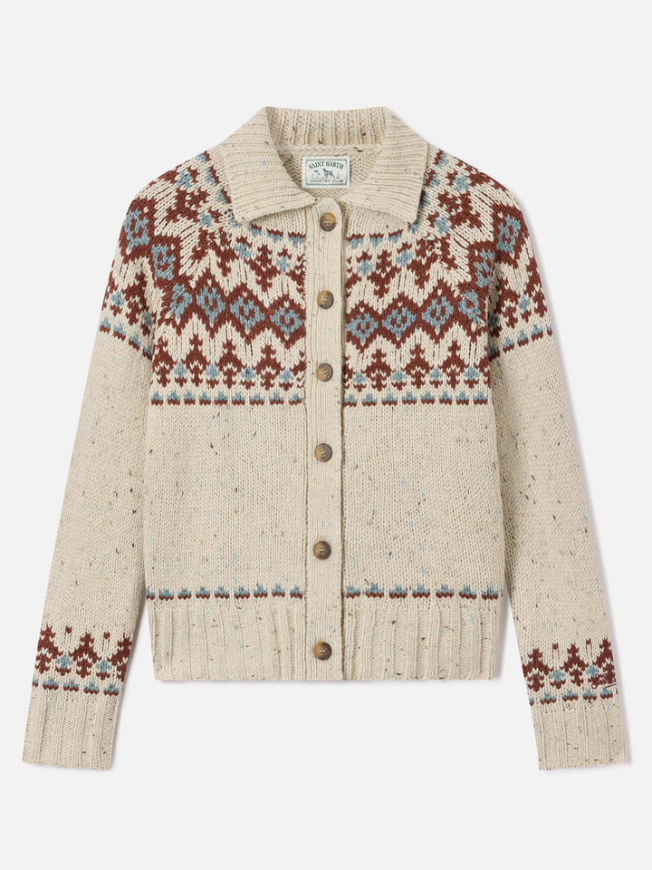 Patty Donegal wool blend cardigan with fair isle pattern