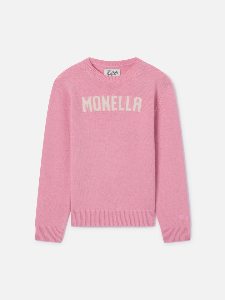 Princess crewneck knitwear in pink with Monella lettering