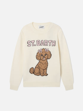 Jersey de punto con cuello redondo Cream Princess con intarsia de caniche 
