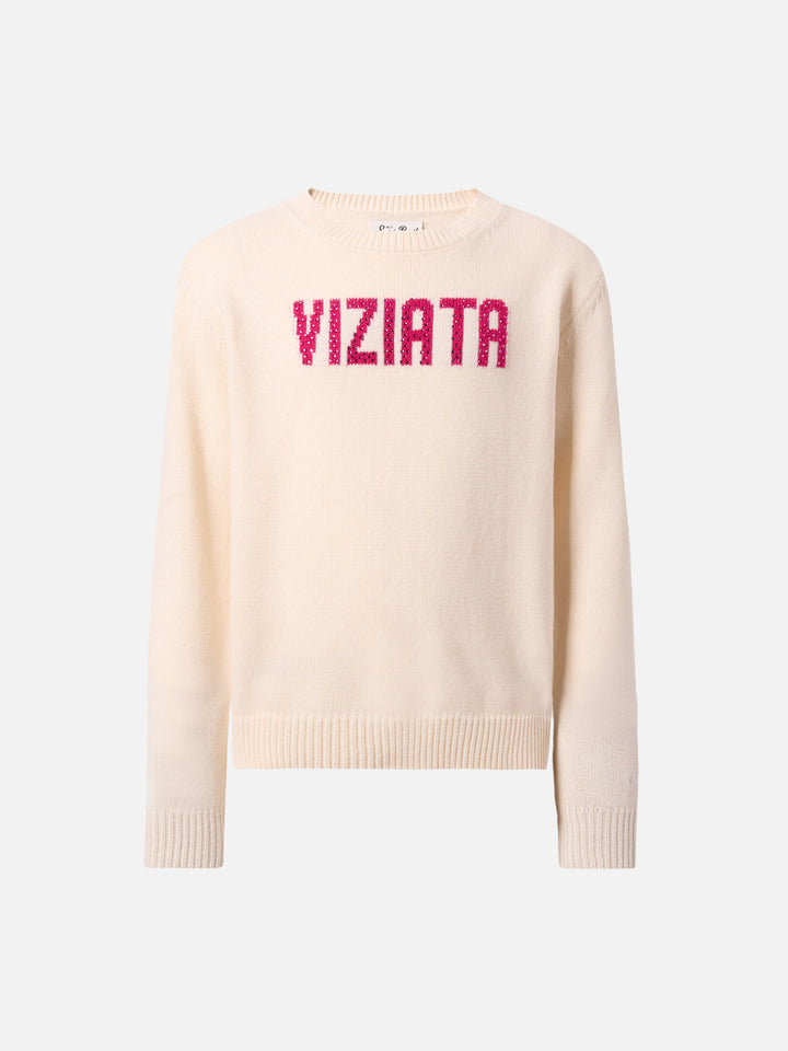 Princess cashmere-blend sweater with Viziata rhinestone appliqué