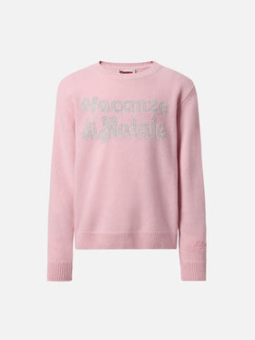 Princess cashmere-blend sweater with Vacanze di Natale lurex jacquard | VACANZE DI NATALE