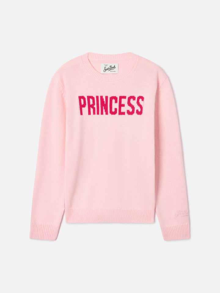 Pink Princess Rundhals-Strickpullover mit Princess-Intarsie 