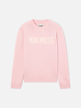 Pink Princess crewneck knit with Mini Mess intarsia