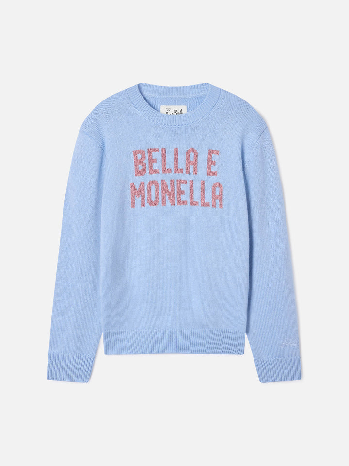 Leichter blue Princess Rundhals-Strickpullover mit Bella E Monella Lurex-Intarsie 