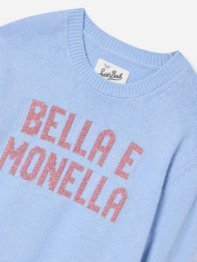 Jersey de punto con cuello redondo Light blue Princess con intarsia de lurex Bella E Monella 