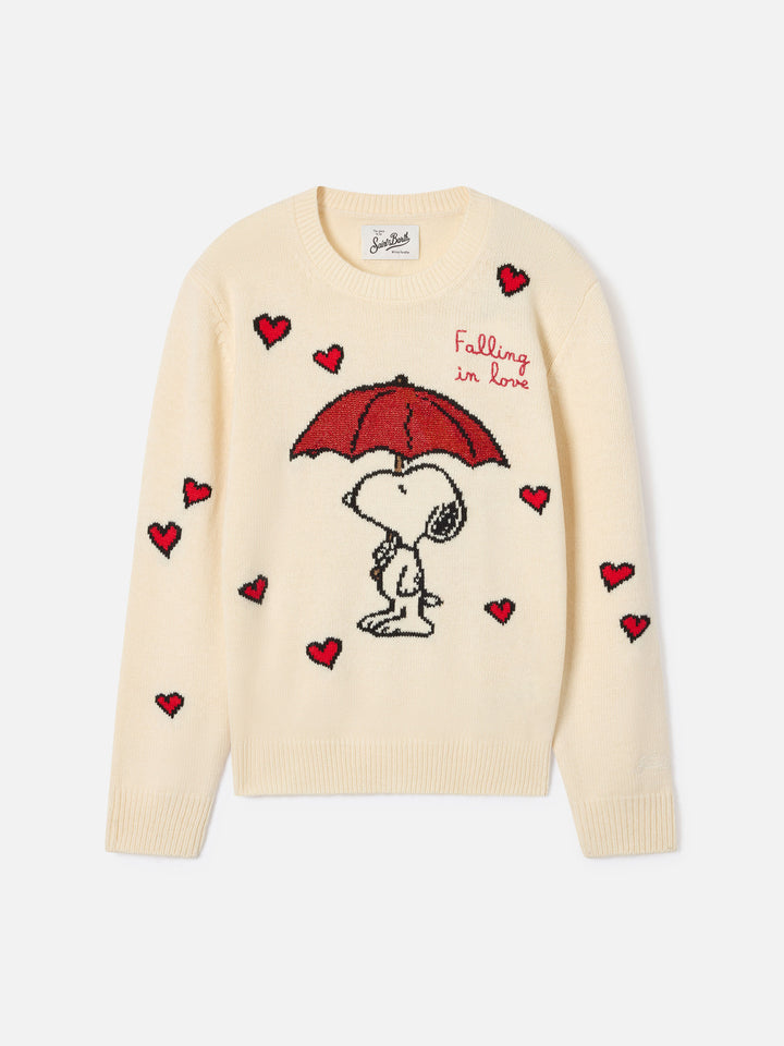 Cremefarbener Princess Rundhals-Strickpullover mit Snoopy-Intarsie | Special edition 