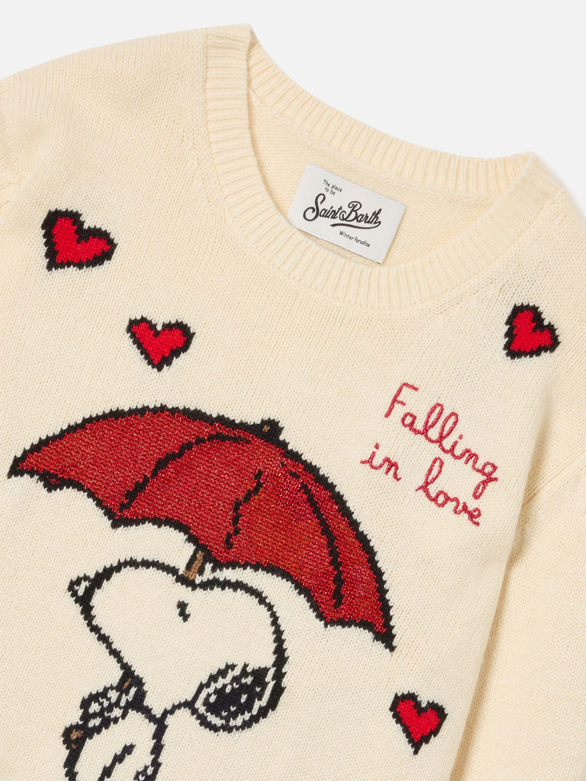 Pull col rond en maille Cream Princess avec intarsia Snoopy | Special edition 