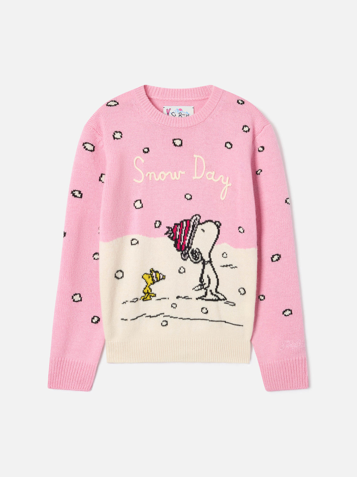 Jersey de punto con cuello redondo Pink Princess con intarsia y bordado de Snoopy | Special edition 