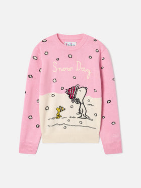 Jersey de punto con cuello redondo Pink Princess con intarsia y bordado de Snoopy | Special edition 