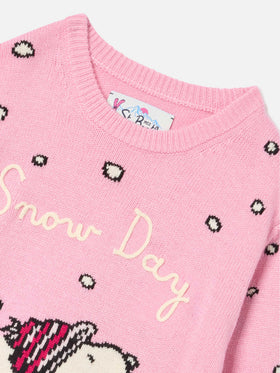 Jersey de punto con cuello redondo Pink Princess con intarsia y bordado de Snoopy | Special edition 
