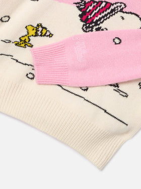 Jersey de punto con cuello redondo Pink Princess con intarsia y bordado de Snoopy | Special edition 
