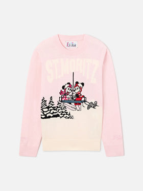 Jersey de punto con cuello redondo Pink Princess con intarsia de St. Moritz Minnie and Mickey Mouse | Special edition 