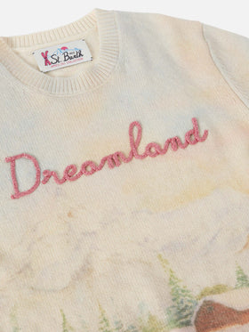 White crewneck Princess with mountain print and dreamland  embroidery