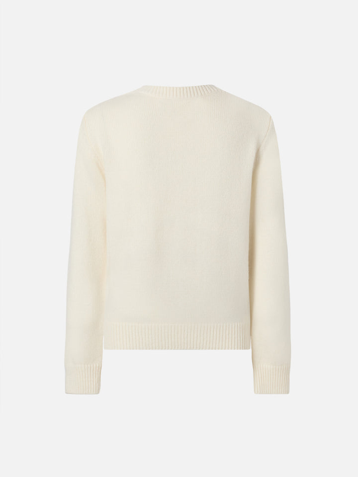 Sweater Princess in cashmere blend with teddy bear print and embroidery