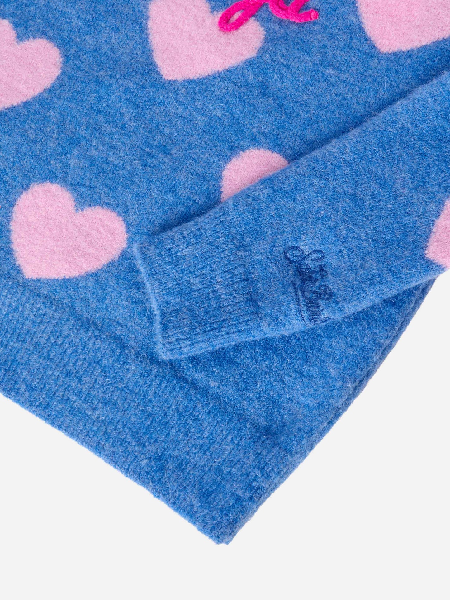 Princess stretch alpaca sweater with heart jacquard and Kissene frega embroidery