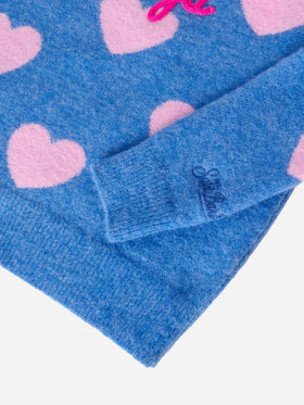 Princess stretch alpaca sweater with heart jacquard and Kissene frega embroidery