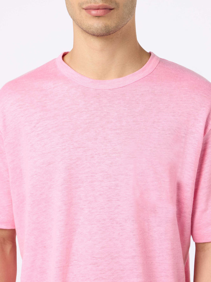 T-Shirt President aus geflammter Baumwolle in Blasenrosa mit Stickerei