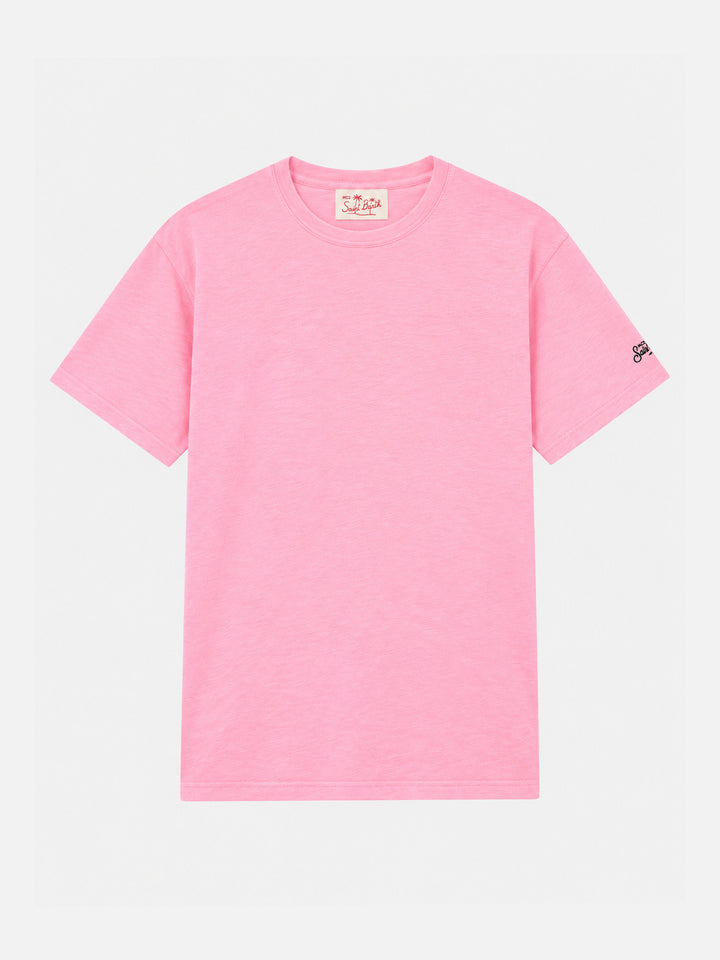 Camiseta President de algodón flameado en color liso rosa chicle 