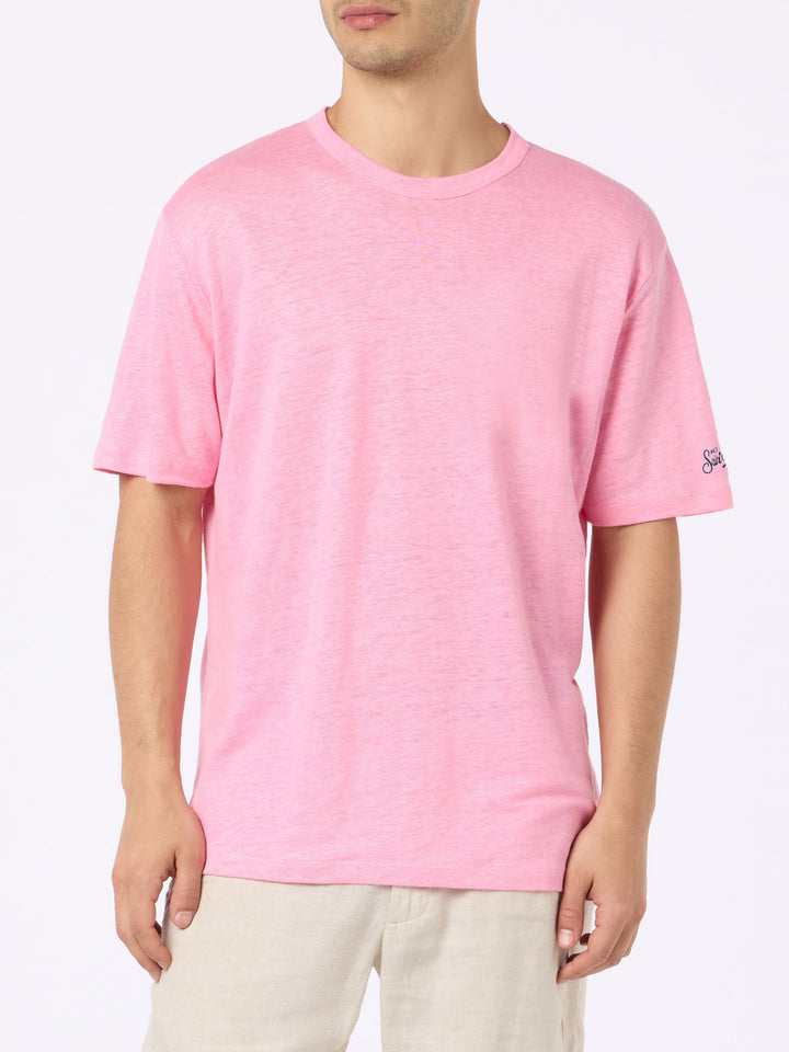 T-Shirt President aus geflammter Baumwolle in Blasenrosa mit Stickerei