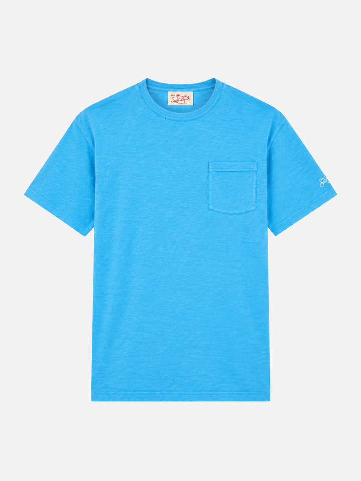 Camiseta President en algodón flameado bluette con bordado 