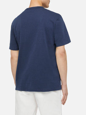 Navy blue flamed cotton t-shirt President with embroidery - MC2 Saint Barth