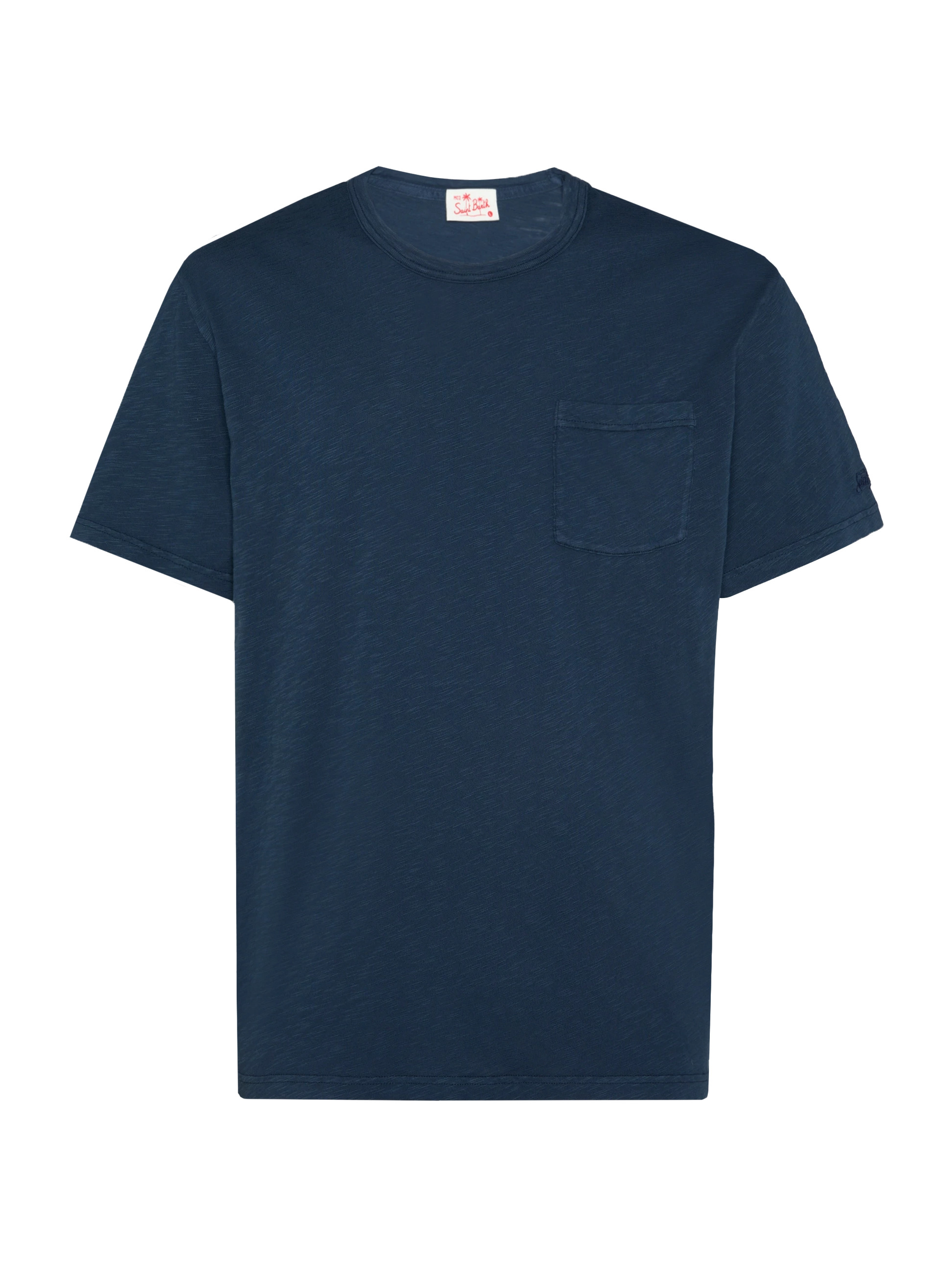Navy blue flamed cotton t-shirt President with embroidery - MC2 Saint Barth