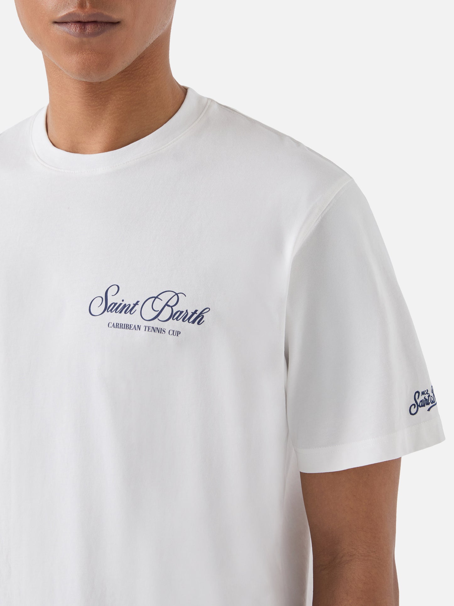 White Portland t-shirt with Caribbean Tennis Cup print