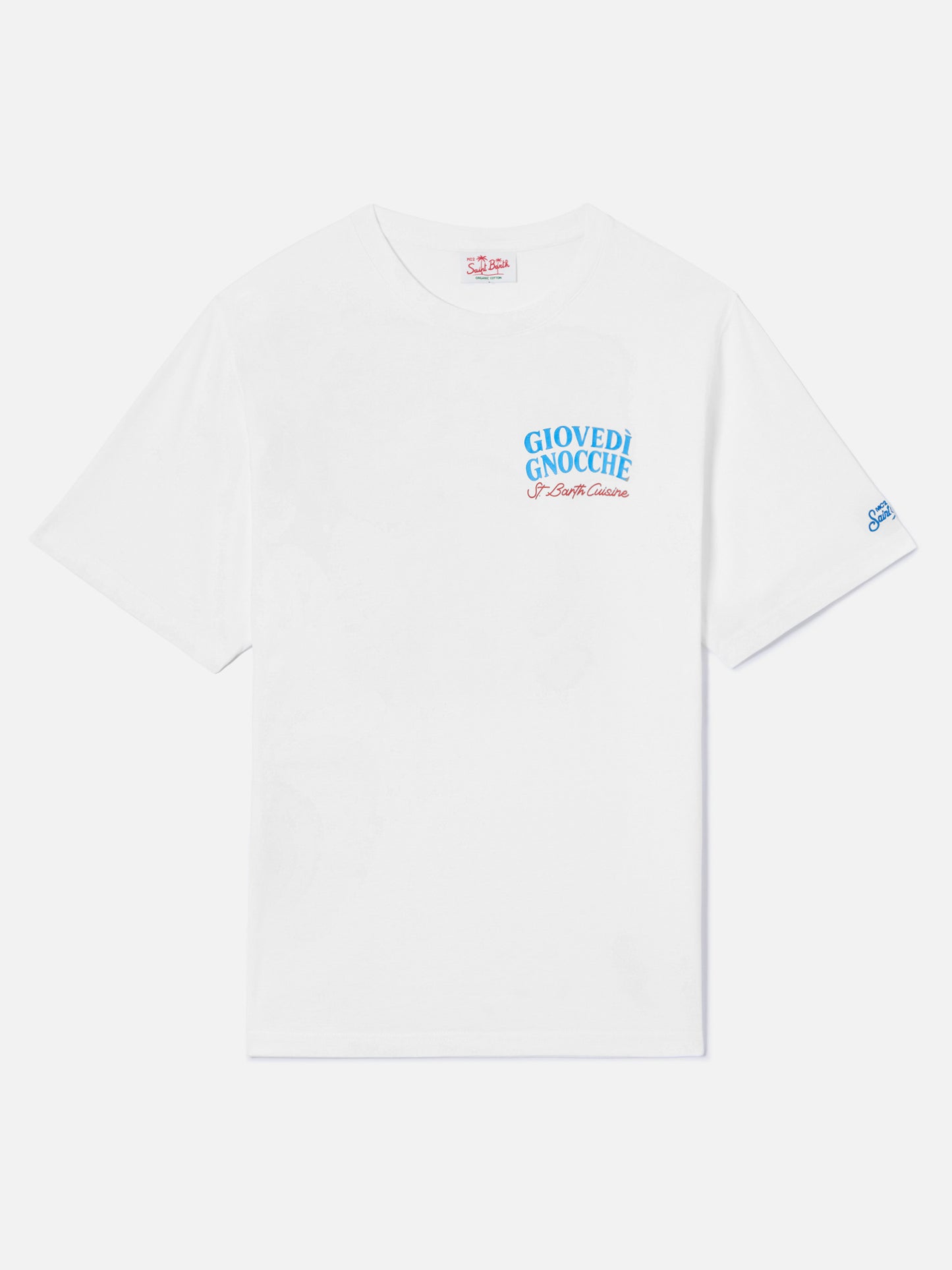 White Portland t-shirt with Giovedì Gnocche illustration
