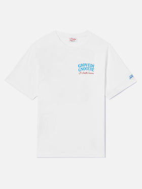 White Portland t-shirt with Giovedì Gnocche illustration