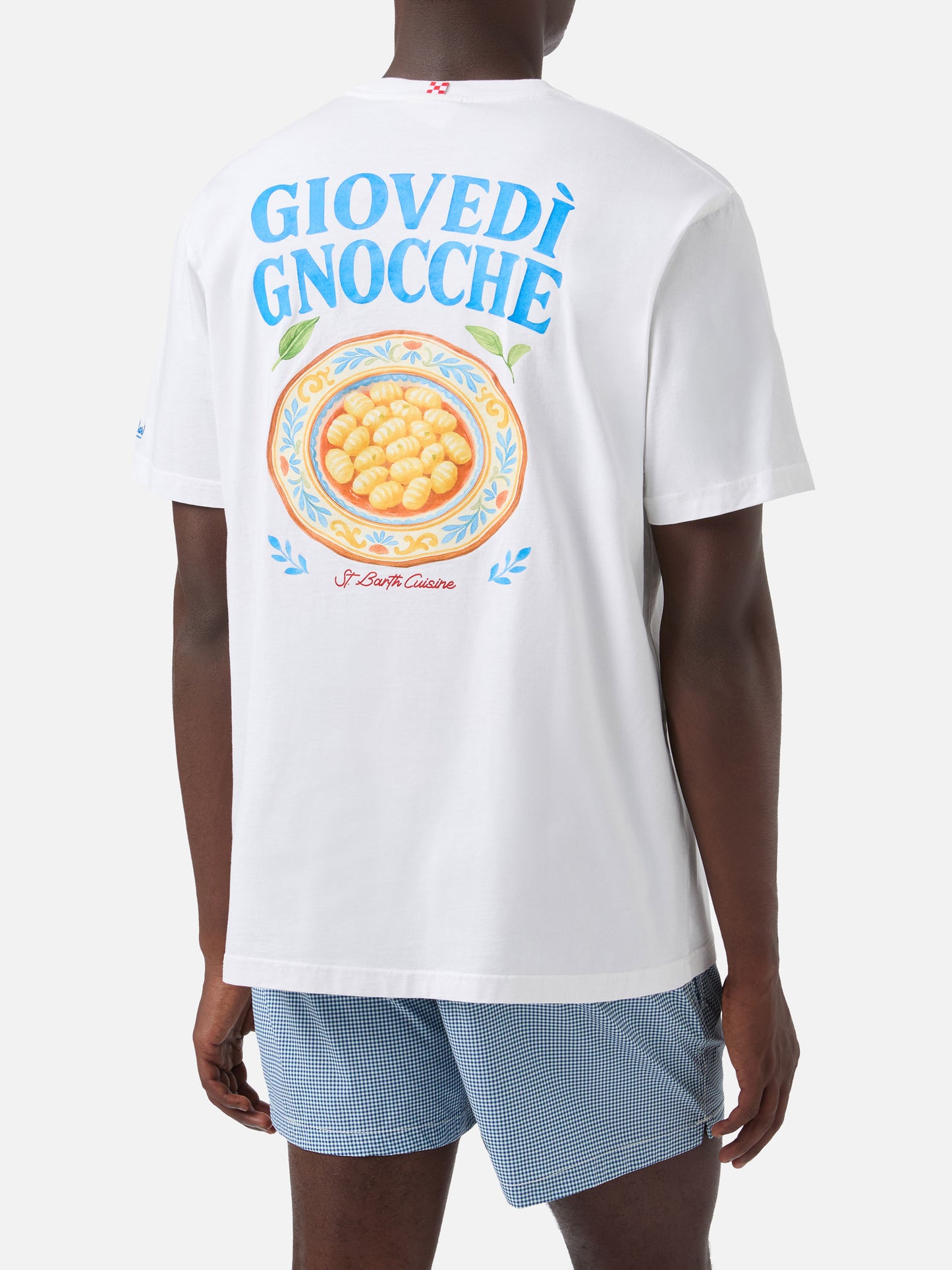 White Portland t-shirt with Giovedì Gnocche illustration