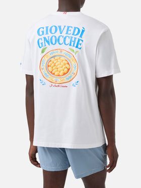 White Portland t-shirt with Giovedì Gnocche illustration