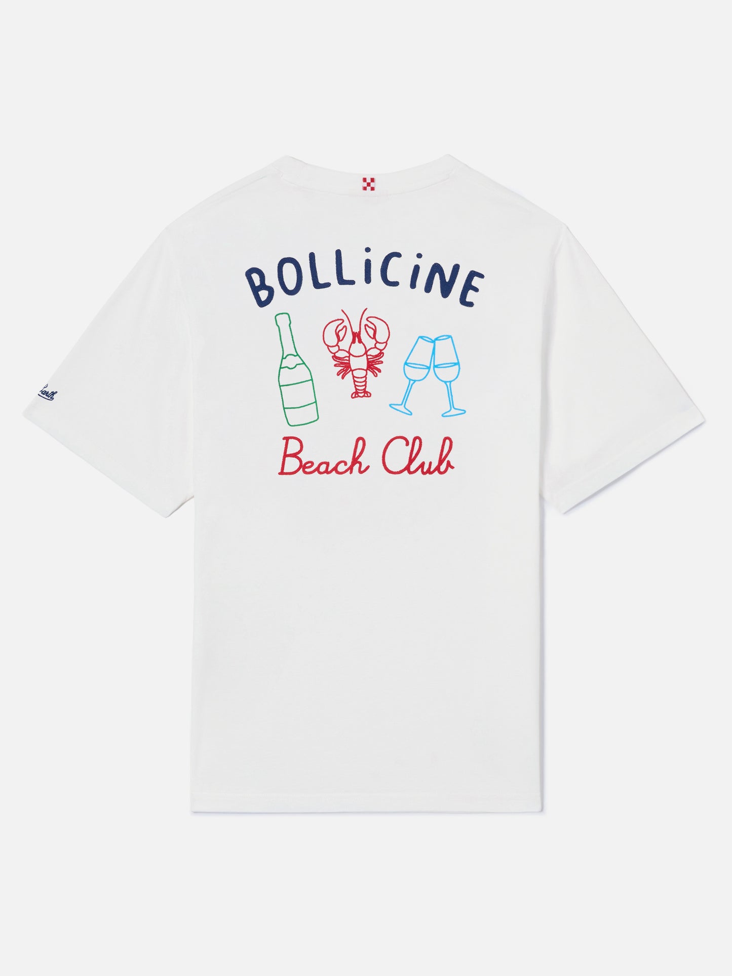 White Portland t-shirt with Bollicine Beach Club embroidery