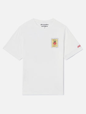 T-shirt Portland bianca con illustrazione Mela Godo