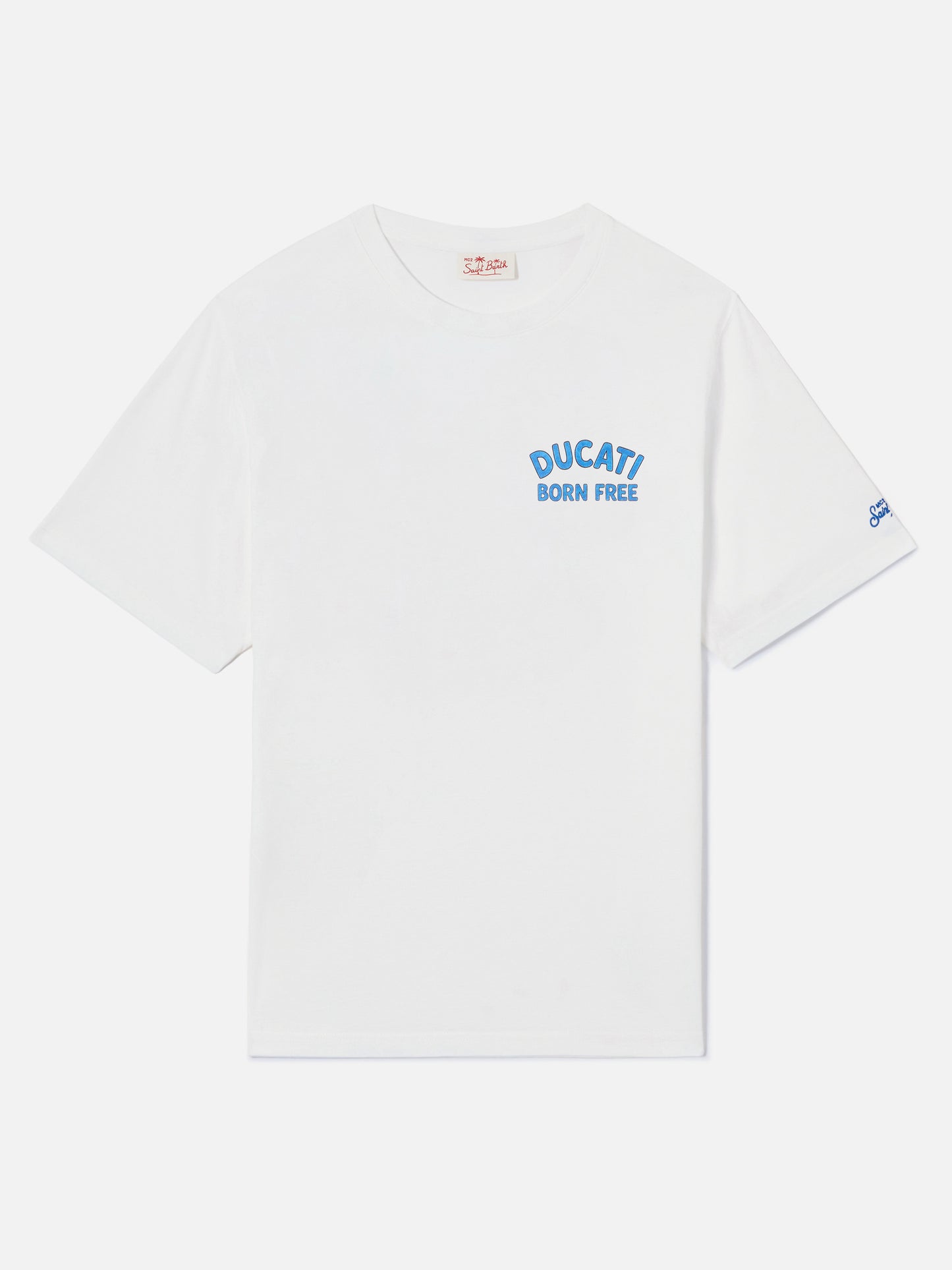 T-shirt Portland bianca con stampa Ducati Born Free | Edizione Speciale