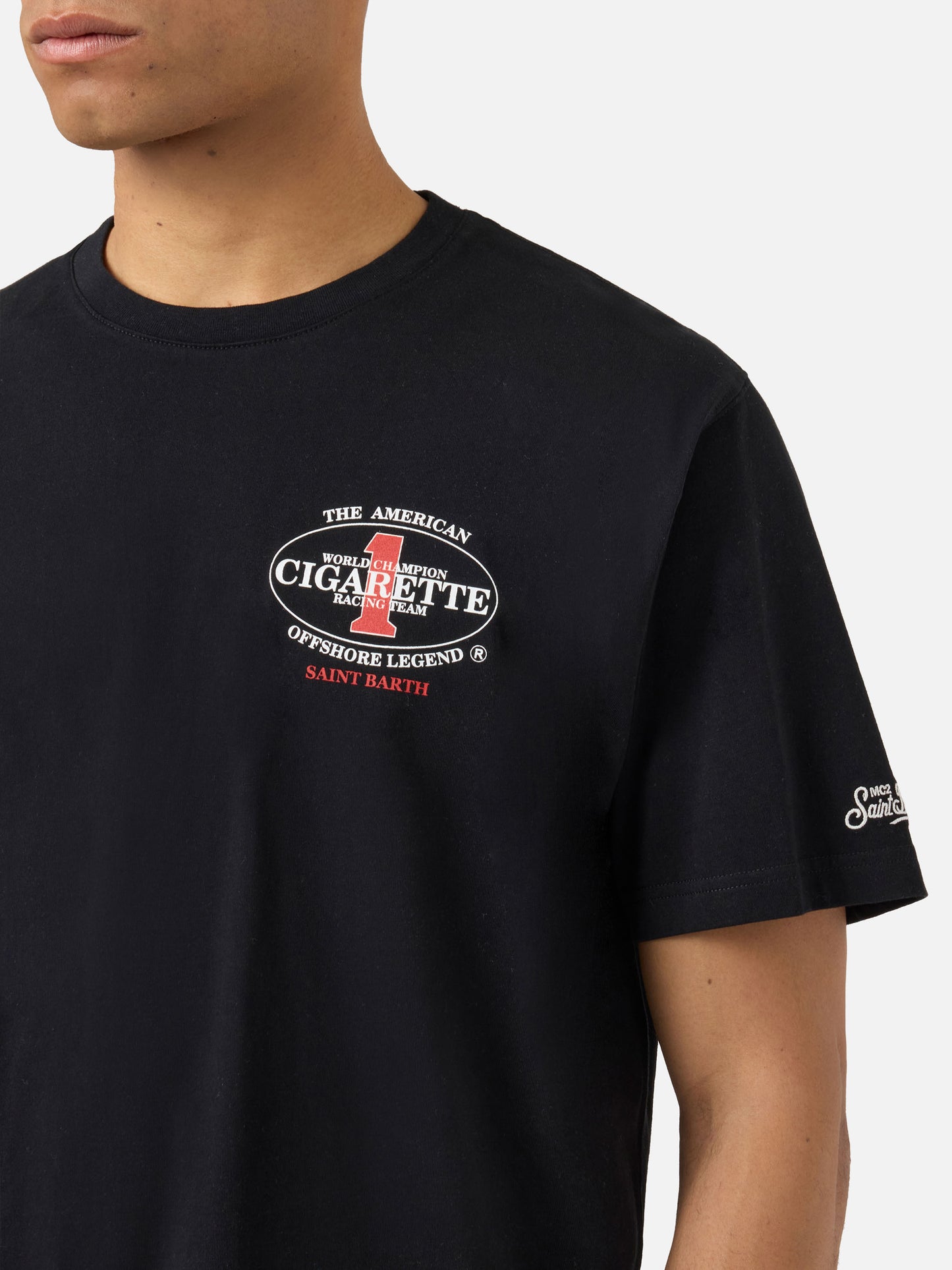 Black Portland t-shirt with Cigarette Racing print | Special Edition