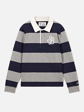 Polo rugby Quarterback a righe in cotone con stampa Topolino sul retro | Special edition