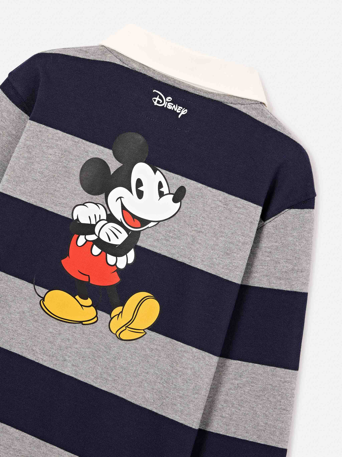 Polo rugby Quarterback a righe in cotone con stampa Topolino sul retro | Special edition