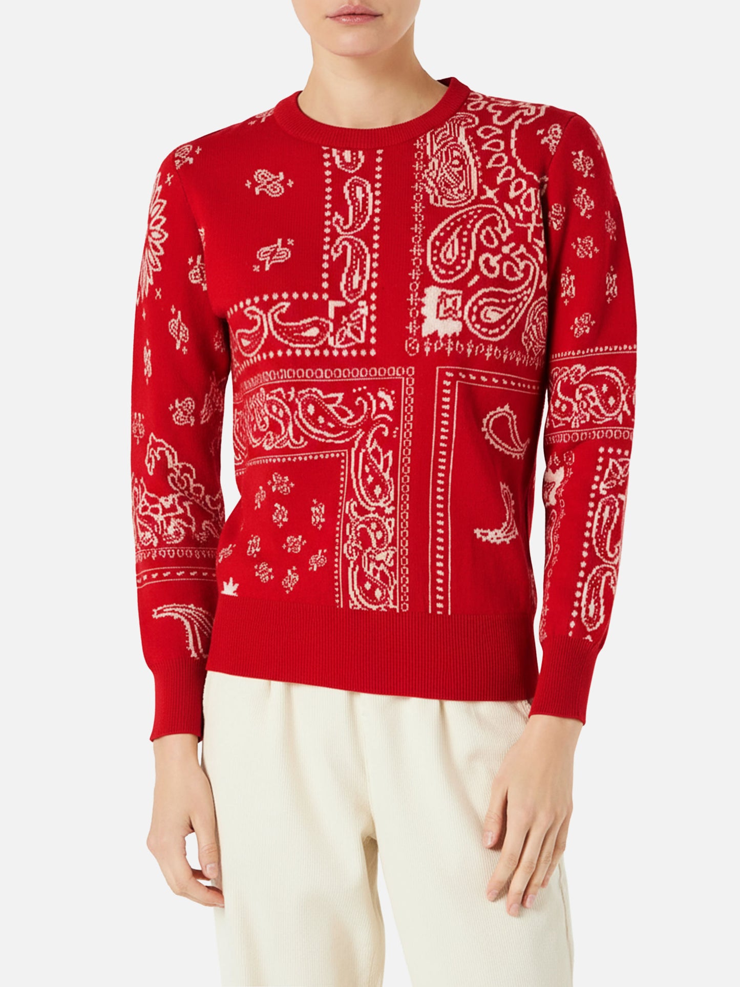 Maglione da donna con stampa bandana rossa
