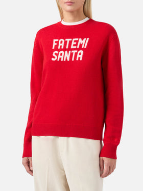 Neuer Queen-Pullover aus Kaschmirmischung in Rot mit Fatemi Santa Jacquardmuster