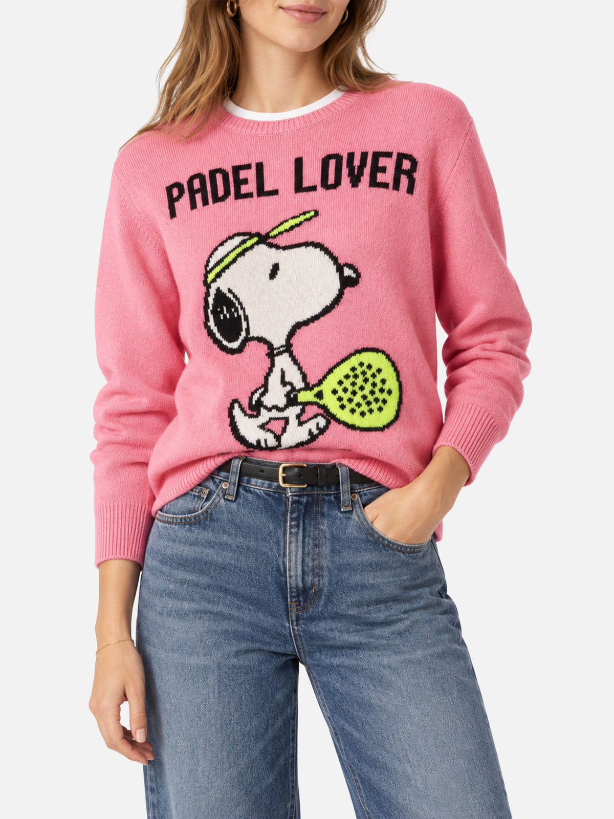 Neuer rosafarbener New Queen Pullover mit Snoopy Padel Lover-Print | Special Edition 