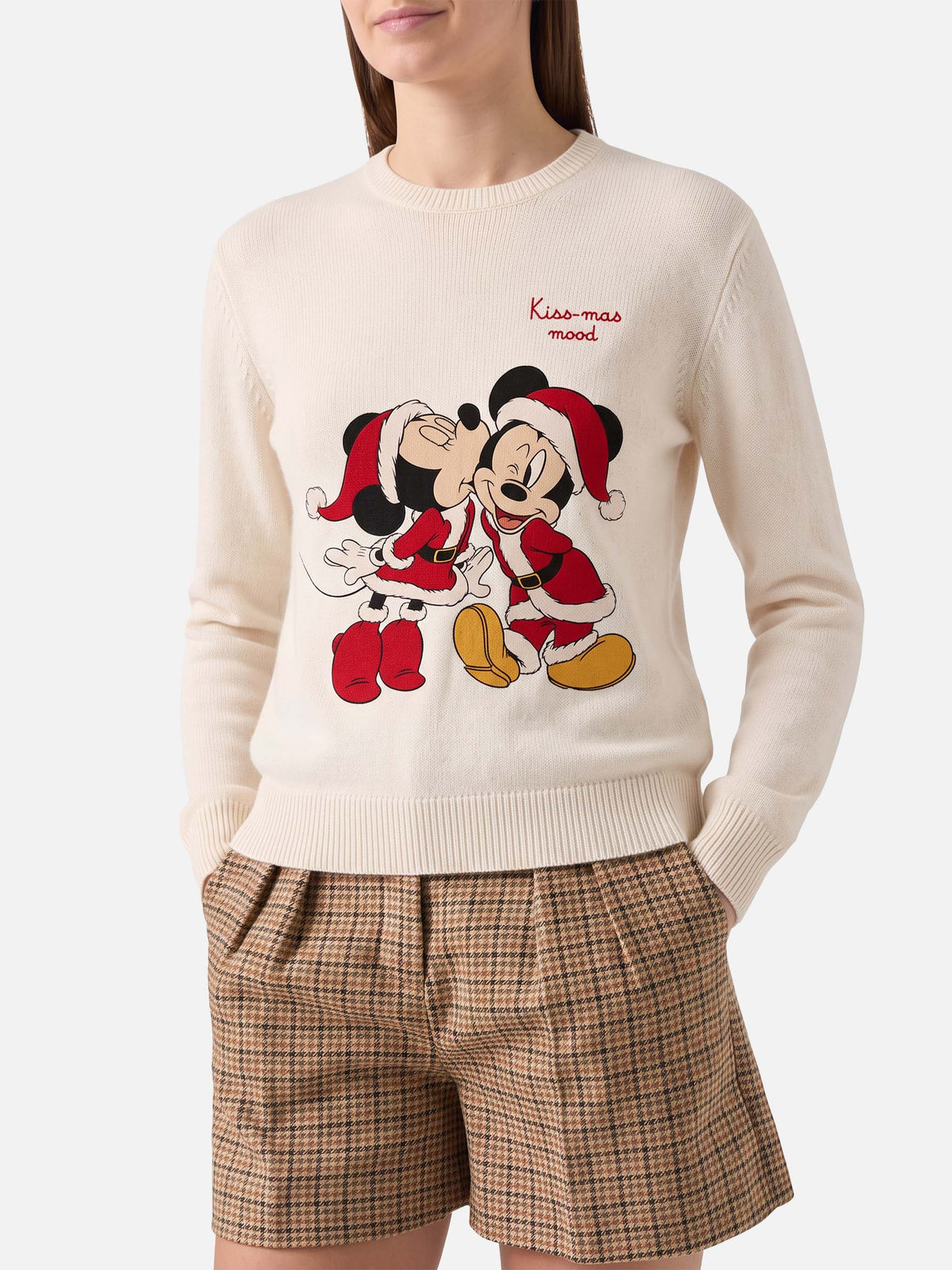 New Queen Rundhals-Pullover in Weiß mit Minnie- und Mickey-Jacquard | DISNEY SPECIAL EDITION 